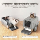 Lettiera Gatto Chiusa XL 61x41x38 cm con Coperchio Gradino Raccogli-lettiera e Paletta in Acciaio Inox e ABS Grigio Chiaro      