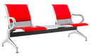 Panca per Sala Attesa 2 Posti da Ufficio con Cuscino e Tavolino in Acciaio e Similpelle Argento/Rosso