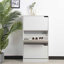 Scarpiera 3 Ante 63x24x115 cm a Doppia Profondità con Maniglie a Scomparsa in MDF Noce      