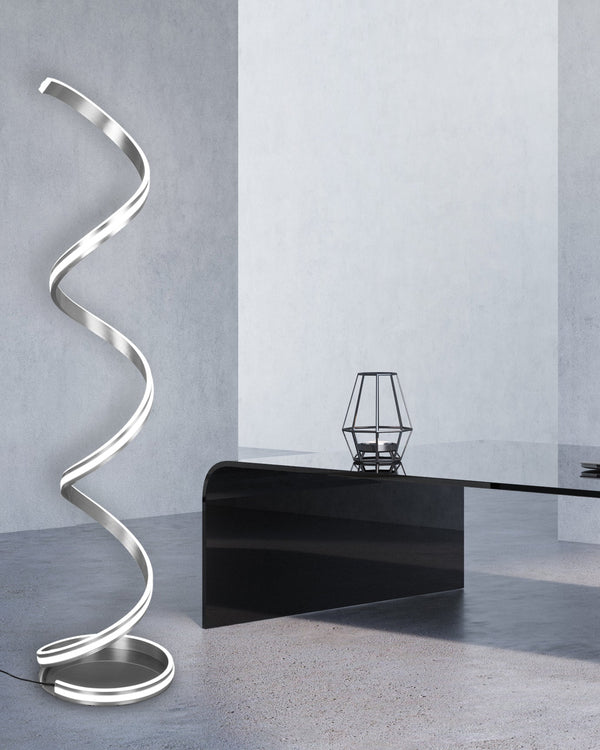 online LED-Stehleuchte für den Innenbereich aus mattem Nickelmetall