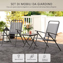 Set da Giardino 3 Pezzi Tavolo con Piano in Vetro e 2 Sedie Pieghevoli Grigio    
