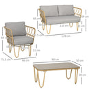 Set da Giardino Divano 2 Poltrone e Tavolino in Rattan PE Giallo