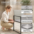 Set 11 Pezzi da Pranzo da Esterno con Tavolo 6 Poltrone e 4 Pouf in Rattan PE Vetro e Acciaio Grigio      