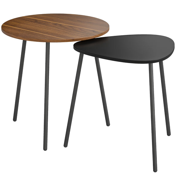 Set 2 Tavolini da Salotto Impilabili con Telaio in Metallo Noce e Nero prezzo
