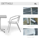 Set Tavolino e 2 Sedie da Giardino in Alluminio e Acciaio Inox