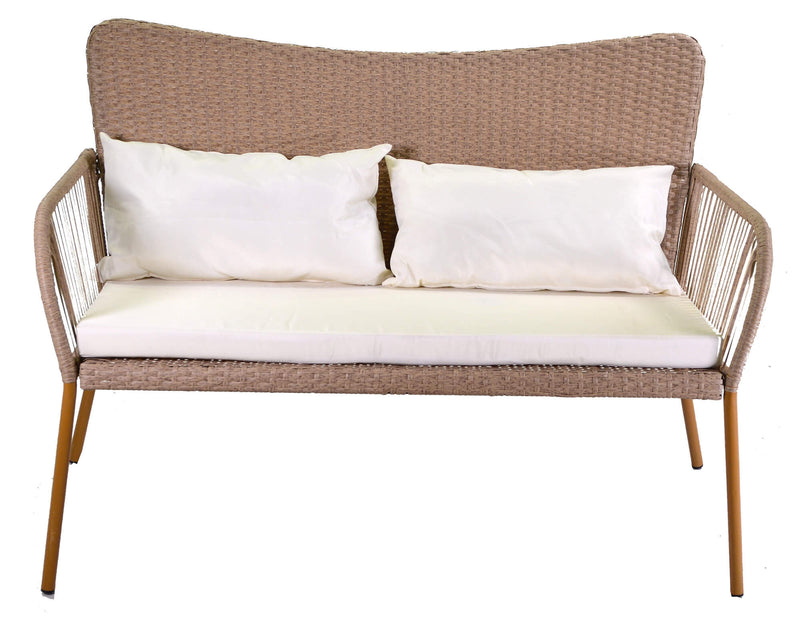 Set da Giardino Divano 2 Poltrone e Tavolino in Polyrattan Laredo Melange Crema