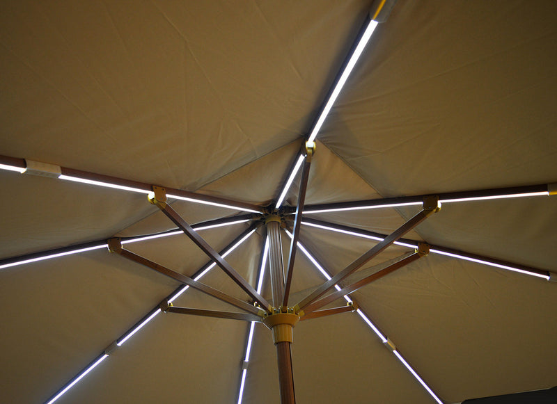 Ombrellone da Giardino con LED 4x4m in Alluminio Palo Ø60 mm Telo in Poliestere Brera Ecrù