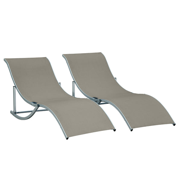sconto Set mit 2 klappbaren Sonnenliegen 61 x 165 x 63 cm in Aluminium und Textilene Silver und Light Grey