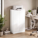 Mobiletto da Ufficio 60x33,5x108 cm con 3 Ripiani e Ante in Truciolato Bianco      