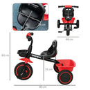 Triciclo per Bambini 2-5 Anni Bicicletta per Bambini con Seduta Regolabile Cestino e Parafango 80x48x63 cm in Acciaio e PP Rosso      