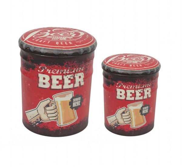 Set 2 Pouf Round Container in MDF Beer Red und Black prezzo