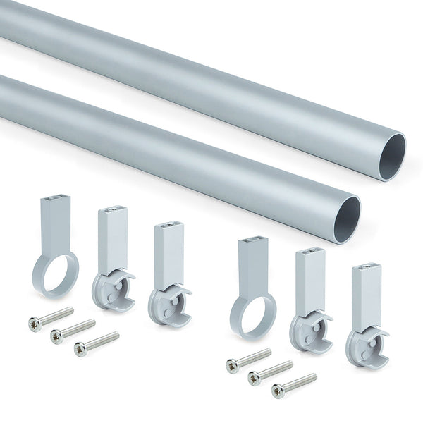 acquista Set mit 2 Kleiderstangen für 140 cm runde Kleiderschränke in Emuca Metallic Grey Aluminium