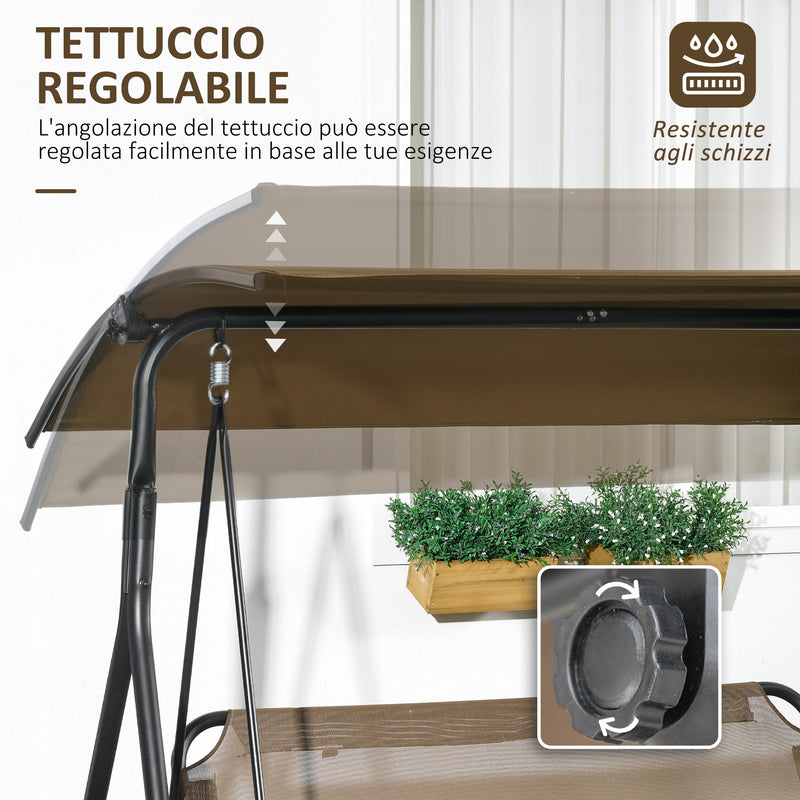 Dondolo da Giardino 3 Posti 172x110x153 cm con Copertura Regolabile in Acciaio e Poliestere Marrone e Grigio  