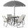 Set da Giardino 6 Pezzi con 4 Sedie Pieghevoli Ombrellone e Tavolo Rotondo  Crema Grigio e Nero