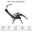 Sedia Sdraio Zero Gravity 90x67x110 cm con Tettuccio e Portabicchieri Nero