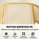 Set 3 Pezzi da Pranzo Bistrò con 2 Sedie Tavolo Rotondo con Piano in Vetro Temperato in Rattan e Acciaio Beige      