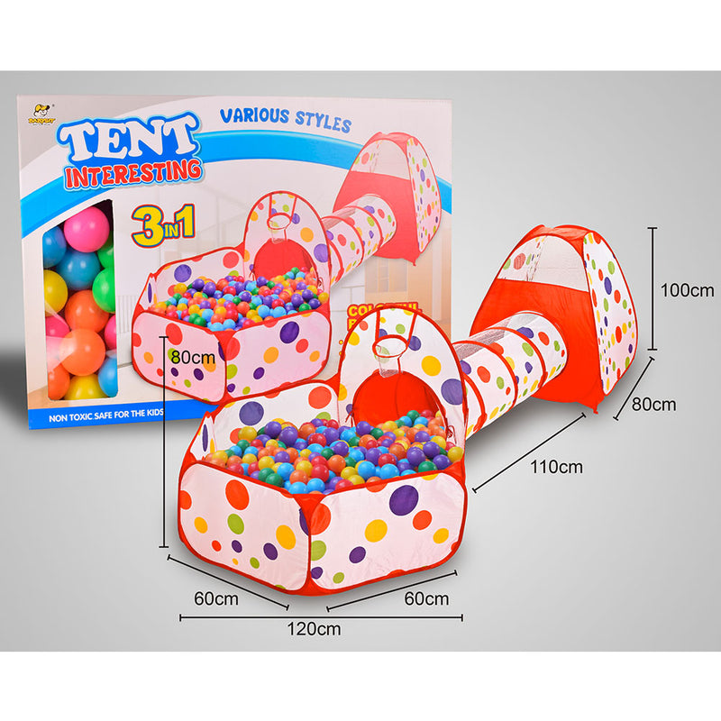 Tenda Tunnel e Box 3 in 1 con 25 Palline colorate per Bambini