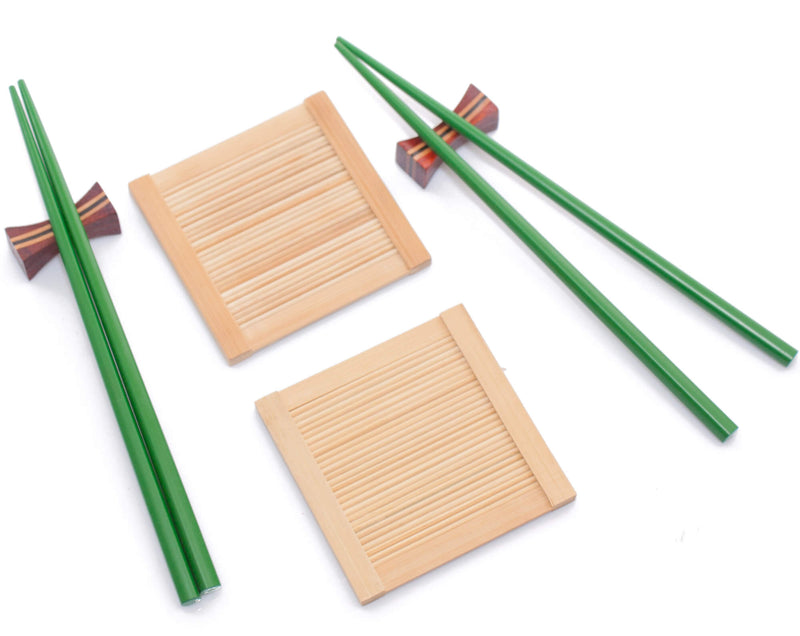 Set Sushi Vassoi e 2 Paia di Bacchette 27xH9 cm in Bambù Multicolor