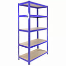 Set 5 Scaffali 5 Ripiani ad Incastro 90x45x180 Piani in MDF Struttura in Acciaio Blu