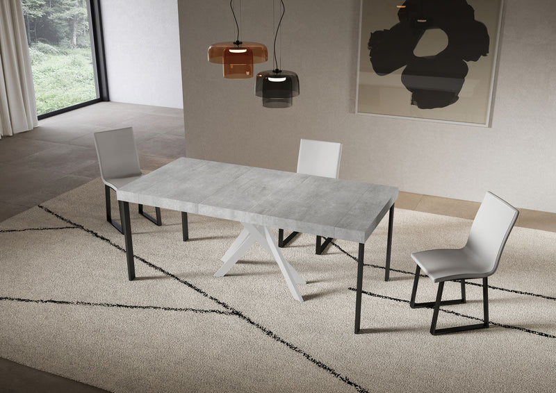 Consolle Allungabile 90-300x40x77 cm Saki Premium Cemento Gambe Bianche 