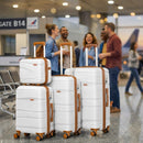 Set 4 Valigie Trolley da Viaggio con Beauty Rivestimento Rigido e Maniglia Telescopica in Polipropilene Bianco Perla      
