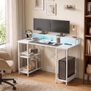 Scrivania per Computer Reversibile 120x50x89,5 cm con Ripiani Prese Elettriche e Luci LED in Truciolare e Acciaio Bianco      
