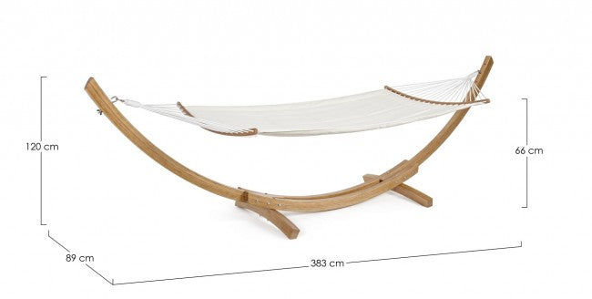 Amaca da Giardino 383x89x120h cm con Supporto di Legno in Tessuto Bianco