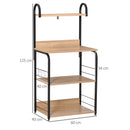 Mobiletto Microonde da Cucina 60x40x125 cm con 4 Ripiani e 4 Ganci in Acciaio e Legno Color Legno      