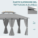 Gazebo da Giardino 300x400x275 cm con 6 Tende e Tetto a 2 Livelli in Acciaio e Poliestere Grigio Scuro      