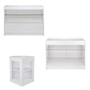 Set 3 Banconi Negozio Modulari Ripiani in Vetro in Laminato Bianco Brillante 