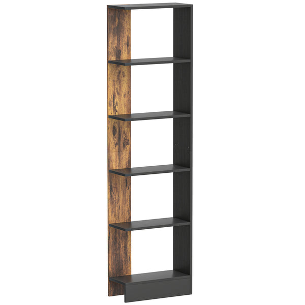sconto Libreria Moderna Salvaspazio 45x21x170 cm a 5 Ripiani in Legno Marrone e Nero