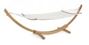 Amaca da Giardino 383x89x120h cm con Supporto di Legno in Tessuto Bianco