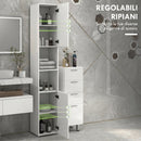 Mobile Bagno Alto Slim 30x30x181,5 cm con Ripiani Aperti e 2 Armadietti in Truciolato Bianco      