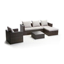 Set Salotto da Giardino in PVC Rattan Divano 2 Posti con Penisola 2 Poltrone e Tavolino Taddei Meissa Marrone