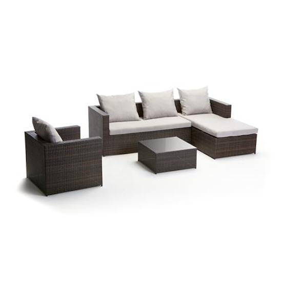 acquista Garten-Lounge-Set aus PVC-Rattan, 2-Sitzer-Sofa mit Halbinsel, 2 Sesseln und Couchtisch Taddei Meissa Brown