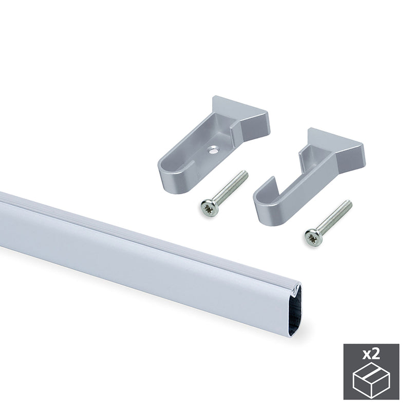 Set 2 Bastoni Appendiabiti per Armadi Ovali con Gomma 95 cm in Alluminio Emuca Anodizzato opaco
