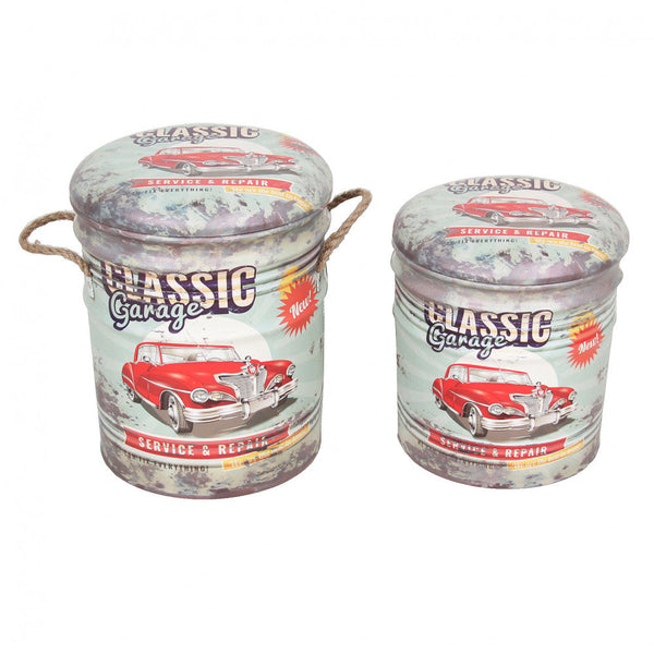 sconto Set 2 Pouf Round Container aus hellgrün/weißem MDF