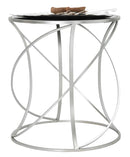 Tavolinetto Saturn Ø50x55 cm in Ferro e Specchio e MDF Argento