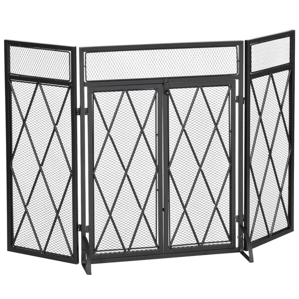 prezzo Klappbarer Funkenfänger mit Türen 120 x 11,5 x 79 cm aus schwarzem Metall