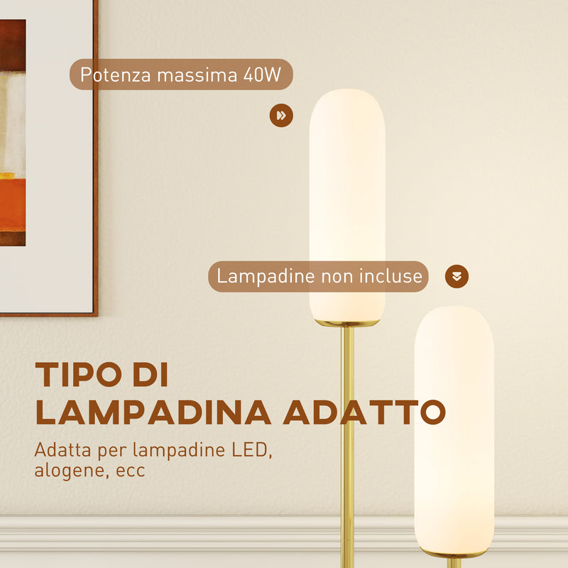 Lampada da Terra a U con 2 Luci 26x12x150 cm Interruttore a Pedale e Base in Marmo Bianco Nero e Oro   