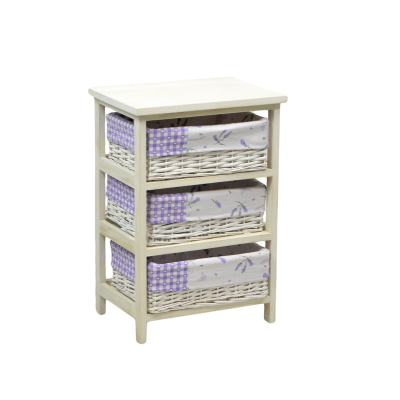 Cassettiera in Vimini 3 Cassetti 40x29H58cm Lavanda