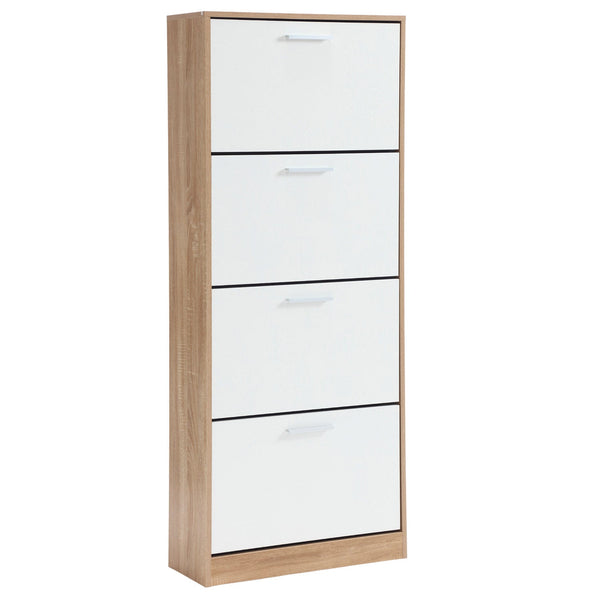 sconto Scarpiera Salvaspazio 4 Ante a Ribalta 63x24x155h cm in Melaminico Venato a Rilievo Rovere e Bianco