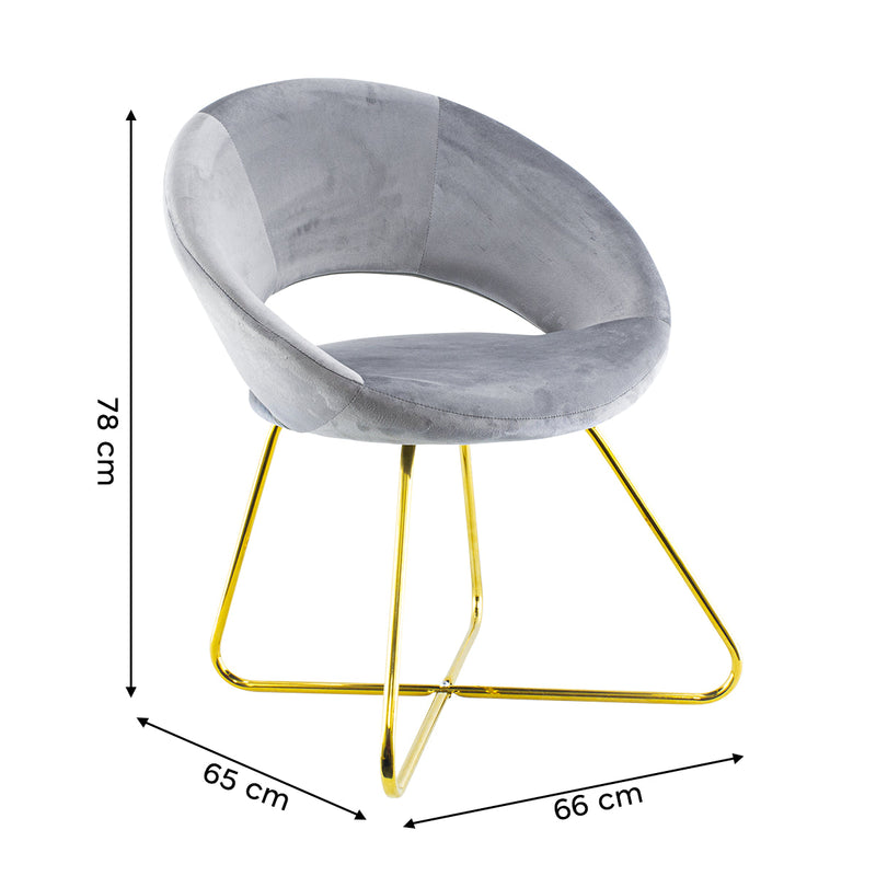 Poltrona Imbottita 66x65x68 cm in Tessuto Effetto Velluto Grigio