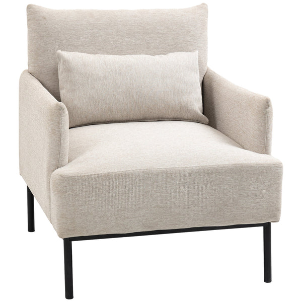 Poltrona Imbottita 73x81x82 cm in Tessuto Effetto Lino Bianco Crema online