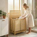 Cesto Portabiancheria 55x36x64,2 cm 2 Sacche Rimovibili e Lavabili 64L con Coperchio in Tessuto Oxford in Bambù      