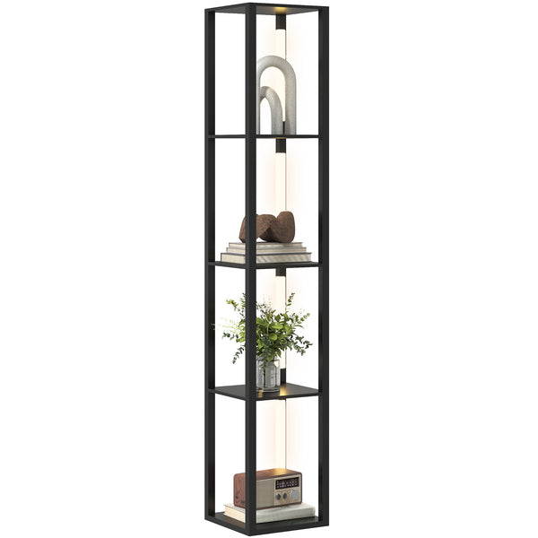 Lampada da Terra con 4 Ripiani 29x29x163 cm 3 Luminosità Regolabili e Interruttore a Pedale in MDF Nero sconto