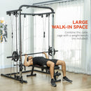Palestra Multifunzione 3 in 1 210x132x225 cm con Sistema di Cavi Incrociati Squat Rack Regolabile Barra Bilanciere e Barre Trazioni in Acciaio      