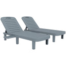 Set 2 Lettini Prendisole 62x158x88 cm con Schienale Regolabile e Vassoi in Polipropilene Grigio Scuro      
