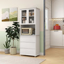 Dispensa Cucina Alta con Armadietto a 2 Livelli e 3 Cassetti 68x38x172 cm in MDF Bianco