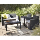 Set da Giardino Divano 2 Poltrone e Tavolino in Resina Polirattan